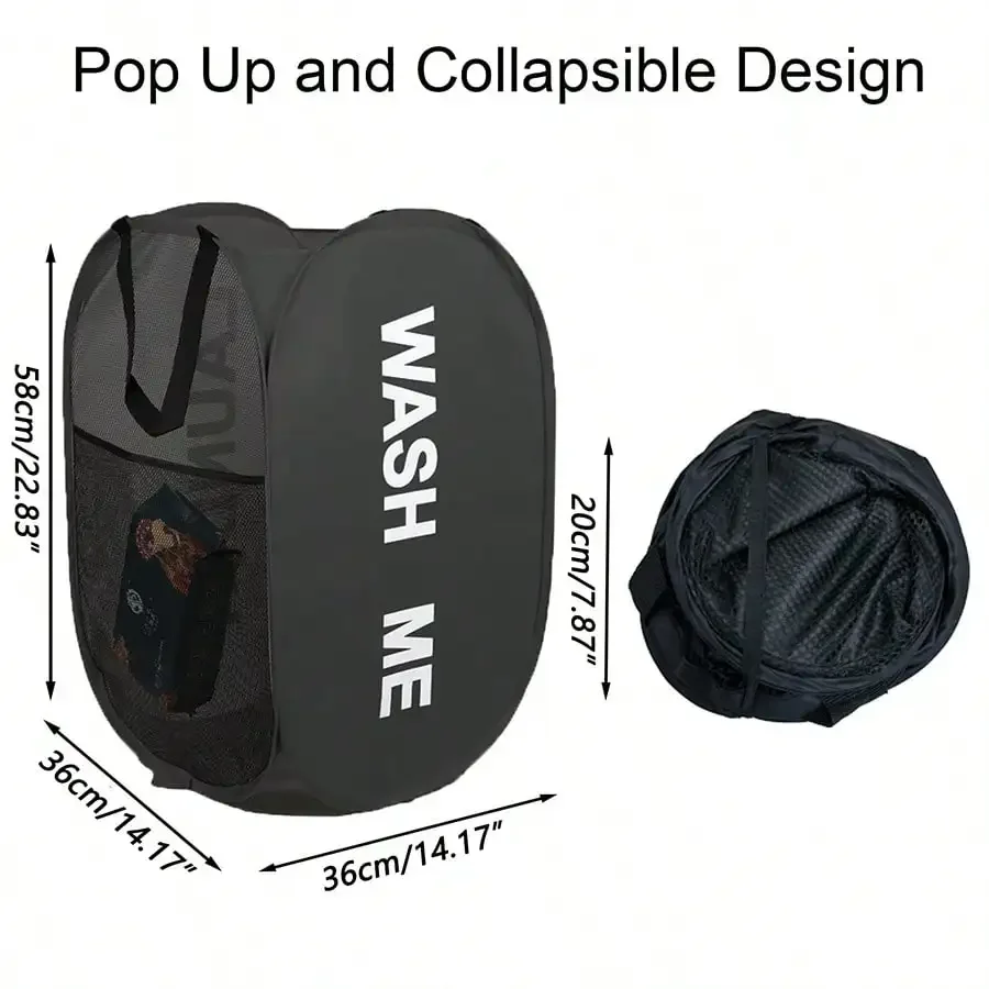 Portable Mesh Pop up Laundry Hamper Wide Opening Breathable Collapsible Space-Saving Laundry Basket Dorm Travel Bathroom Items