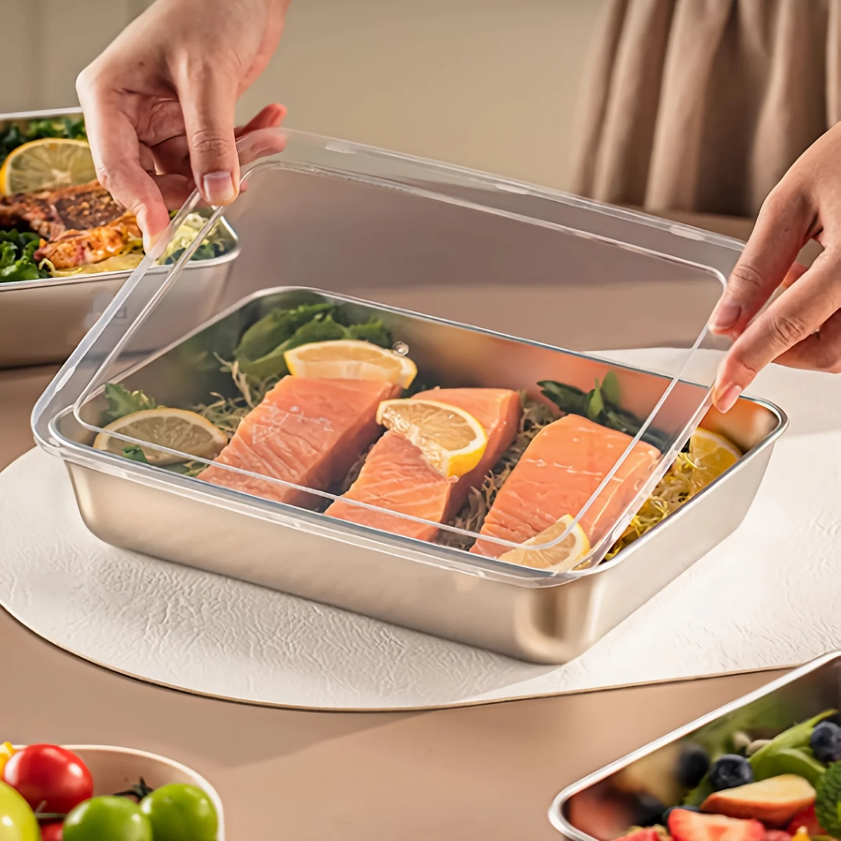 3Pcs Stainless Steel Food Containers & Lunch Box, Leakproof Stackable Clear Lids, Kitchen Items and Accessories for Camping
