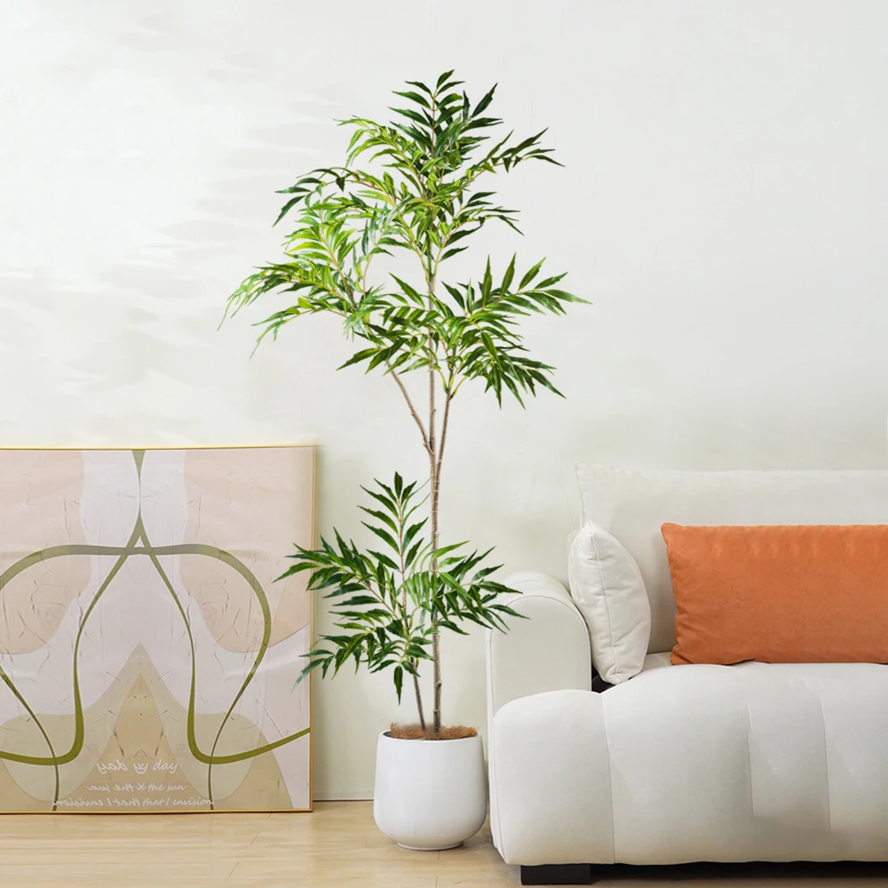 78-140Cm Large Artificial Tree Real Touch Palm Tree Plastic Nandina Leaves Faux Tall Bamboo Plants for Home Garden Office Decor