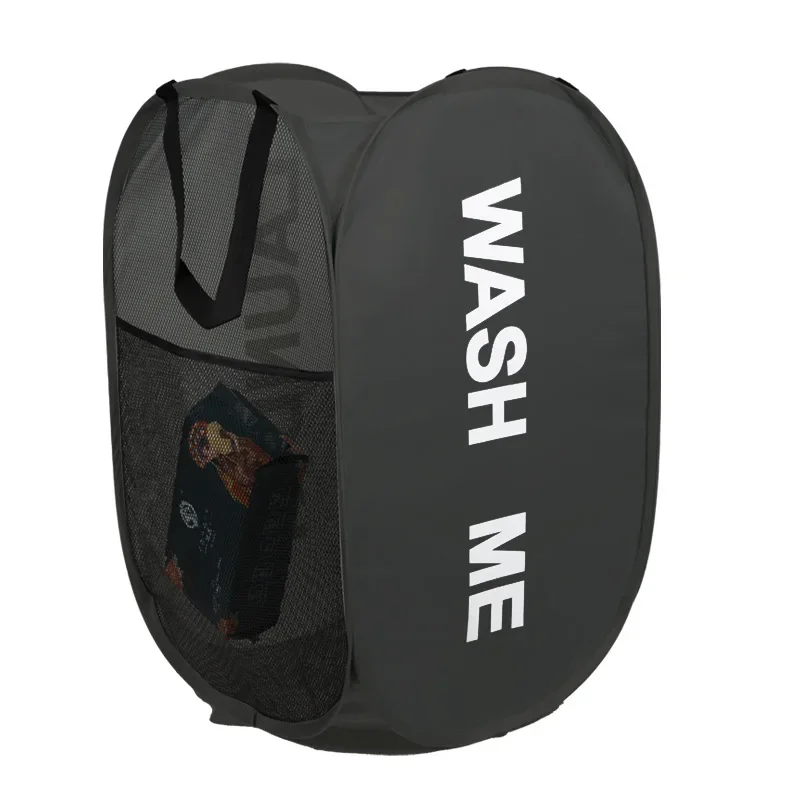 Portable Mesh Pop up Laundry Hamper Wide Opening Breathable Collapsible Space-Saving Laundry Basket Dorm Travel Bathroom Items