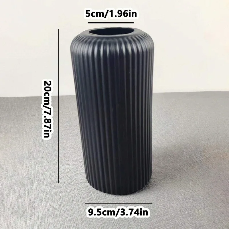 1Pc Chic Striped Ceramic-Look Plastic Vase for Flowers - Durable, Easy-To-Place Decorative Floral Display Piece