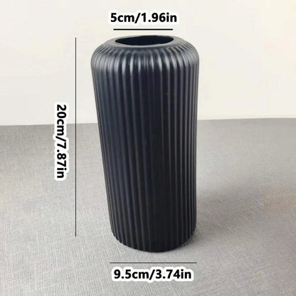 1Pc Chic Striped Ceramic-Look Plastic Vase for Flowers - Durable, Easy-To-Place Decorative Floral Display Piece