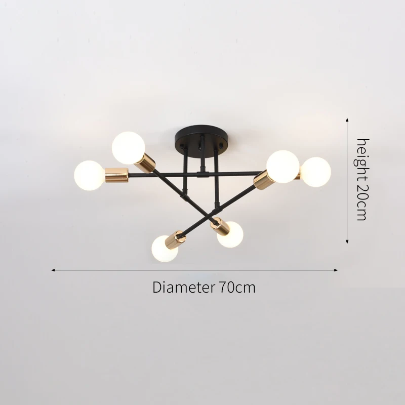 Retro Industrial Wrought Iron Material 6Heads LED Ceiling Lamp Home Luminaire Modern Living Room Light E27 Decoration Light