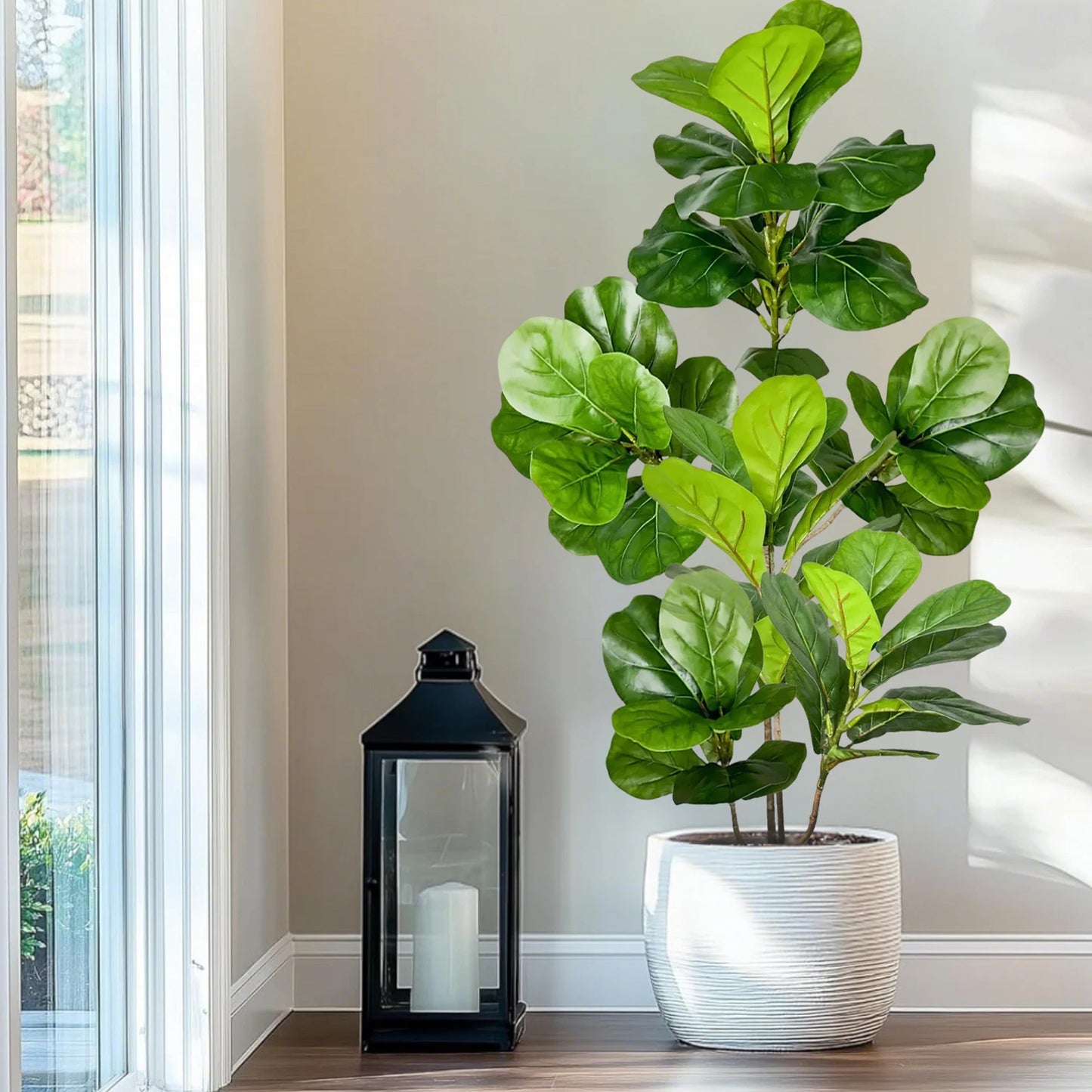 77-135Cm (53.1In) Artificial Fiddle Leaf Ficus Fig Plant for Outdoor Courtyard Garden Balcony Indoor Home and Office Decoration