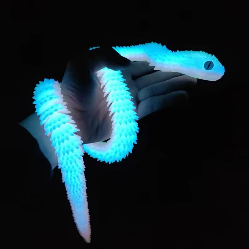 30/60/80Cm 3D Printed Luminous Snake Movable Joint Simulation Snake Action Figures Home Office Desktop Ornament Birthday Gifts