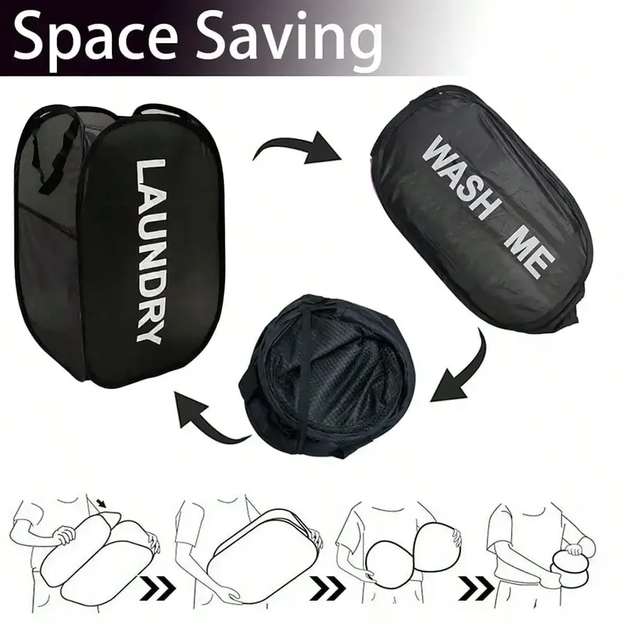 Portable Mesh Pop up Laundry Hamper Wide Opening Breathable Collapsible Space-Saving Laundry Basket Dorm Travel Bathroom Items
