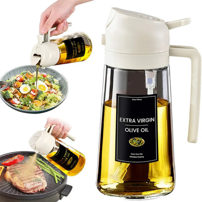 Oil Sprayer for Cooking,2In1 Olive Oil Dispenser Bottle for Kitchen with Stickers,16Oz/470Ml Premium Glass,Food-Grade Oil Mister